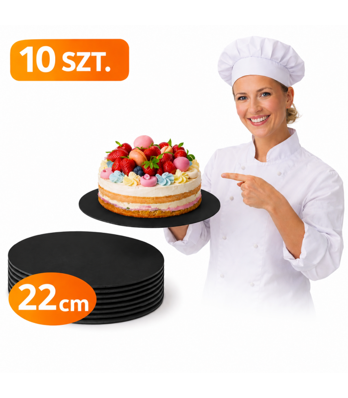 PODKŁAD PODKŁADY POD TORT CIASTO 22 CM 10 SZT CZARNY 3 MM WYTRZYMAŁY