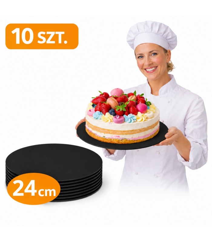 PODKŁAD PODKŁADY POD TORT CIASTO 24 CM 10 SZT CZARNY 3 MM WYTRZYMAŁY